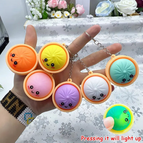 🥟Cute Dumpling Pressable Fidget Keychain-touch sensing light