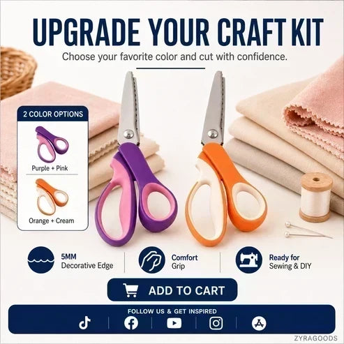 ✂️ 2026 Sale — Over 23,100 Sold! 🧵 Multipurpose Pinking Shears Serrated Scissors – Zigzag Fabric Cutting, Ergonomic Handle & Rust-Resistant Steel ⚡