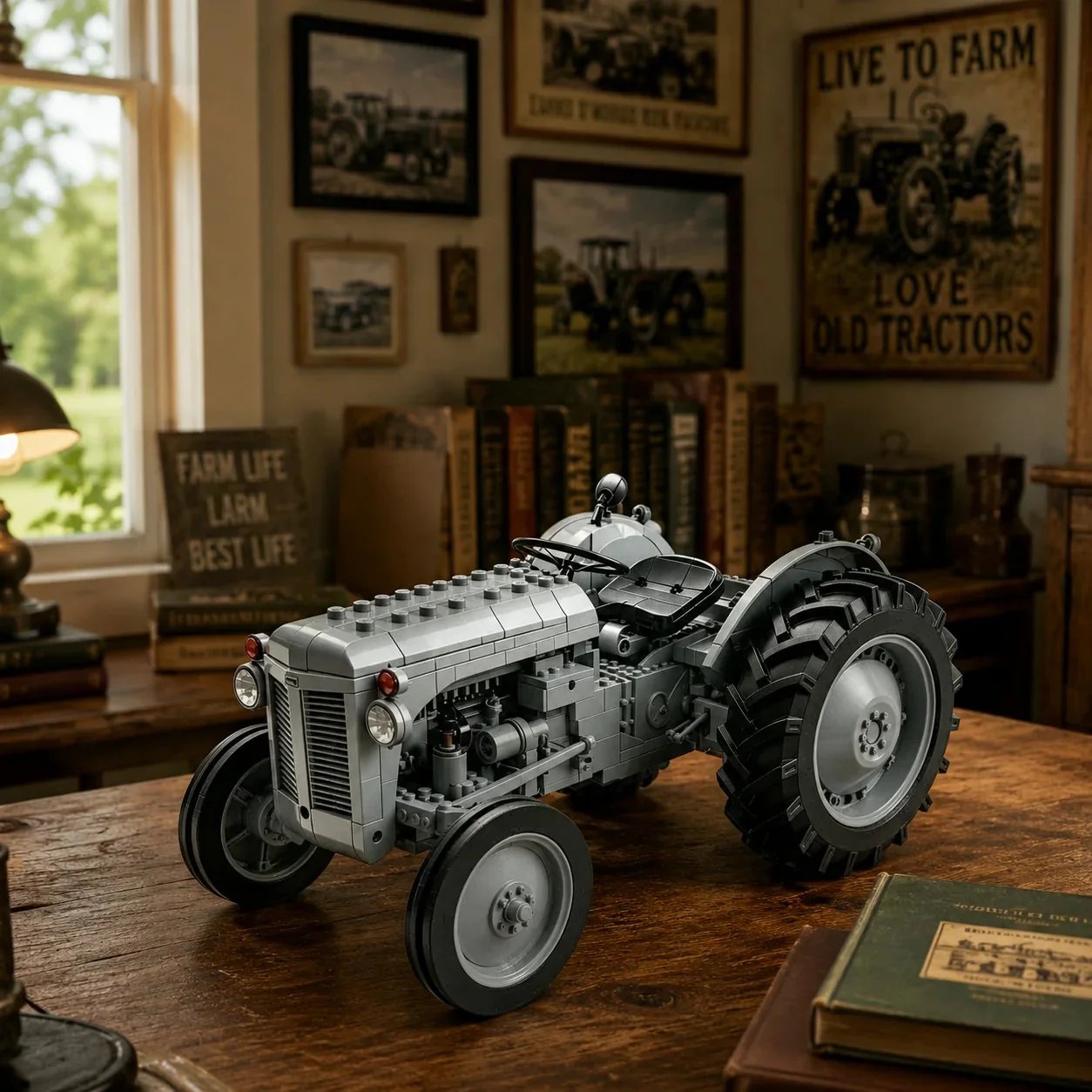 🎉Classic Farm Tractor Building Block Set – 1948 Grey Field Edition