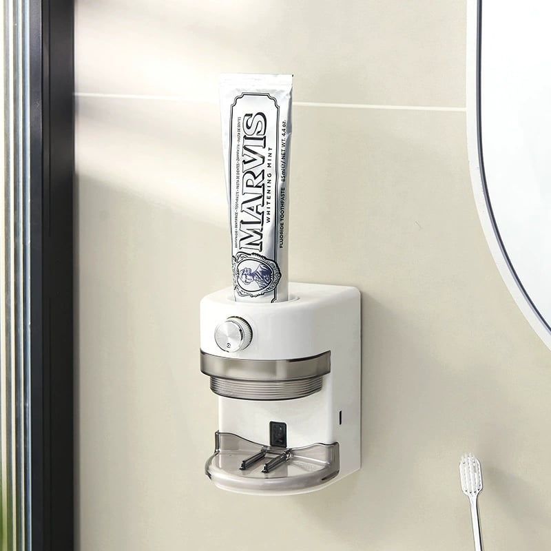 Wall-mounted automatic toothpaste dispenser, suitable for both children and adults.