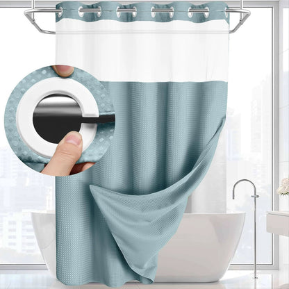 Hookless Shower Curtain with Snap-in Liner – Waterproof Double-Layer Design – Fabric Curtain with Waterproof Liner (White)