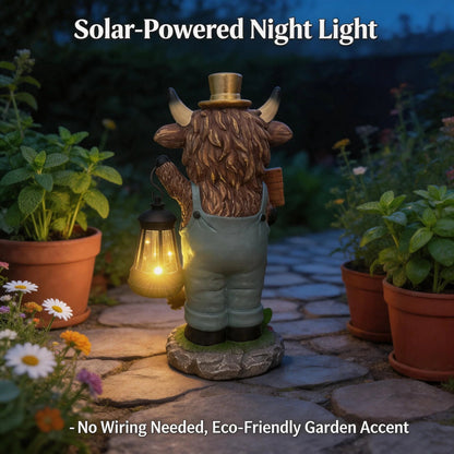 Handcrafted Solar-Powered Scottish Highland Bull Garden Welcome Light