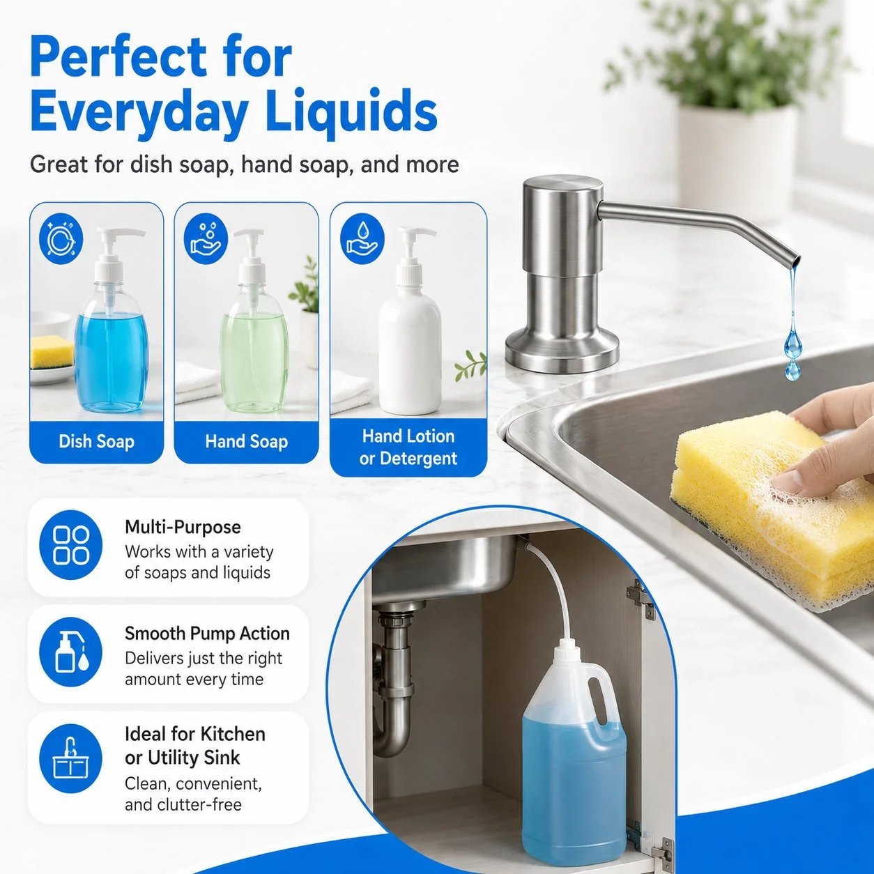 Built-In Sink Soap Dispenser with 39-Inch Extension Tube