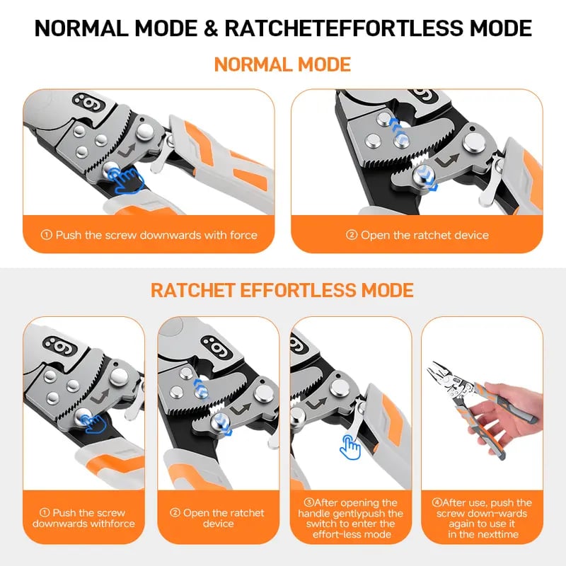 🛠️55-Steel Self-Locking Anti-Skid Ratchet Pliers, Heavy-Duty Wire Cutters & Holding Tool