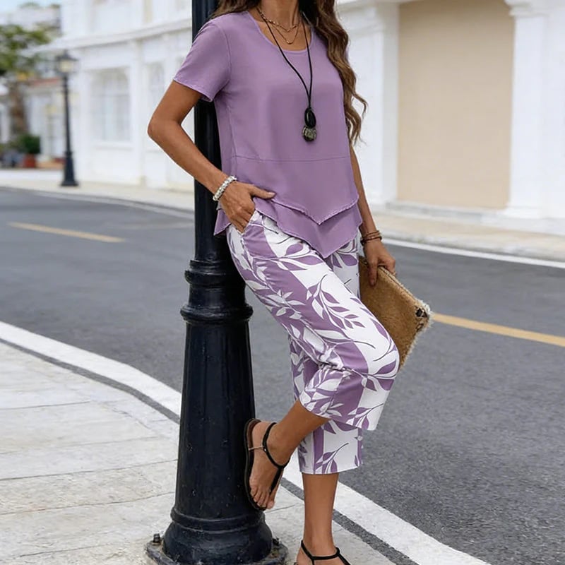 ⏳Limited-time 49% off⏰Casual Round Neck Layered Tunic Top & Wide Leg Pants Set👚👖