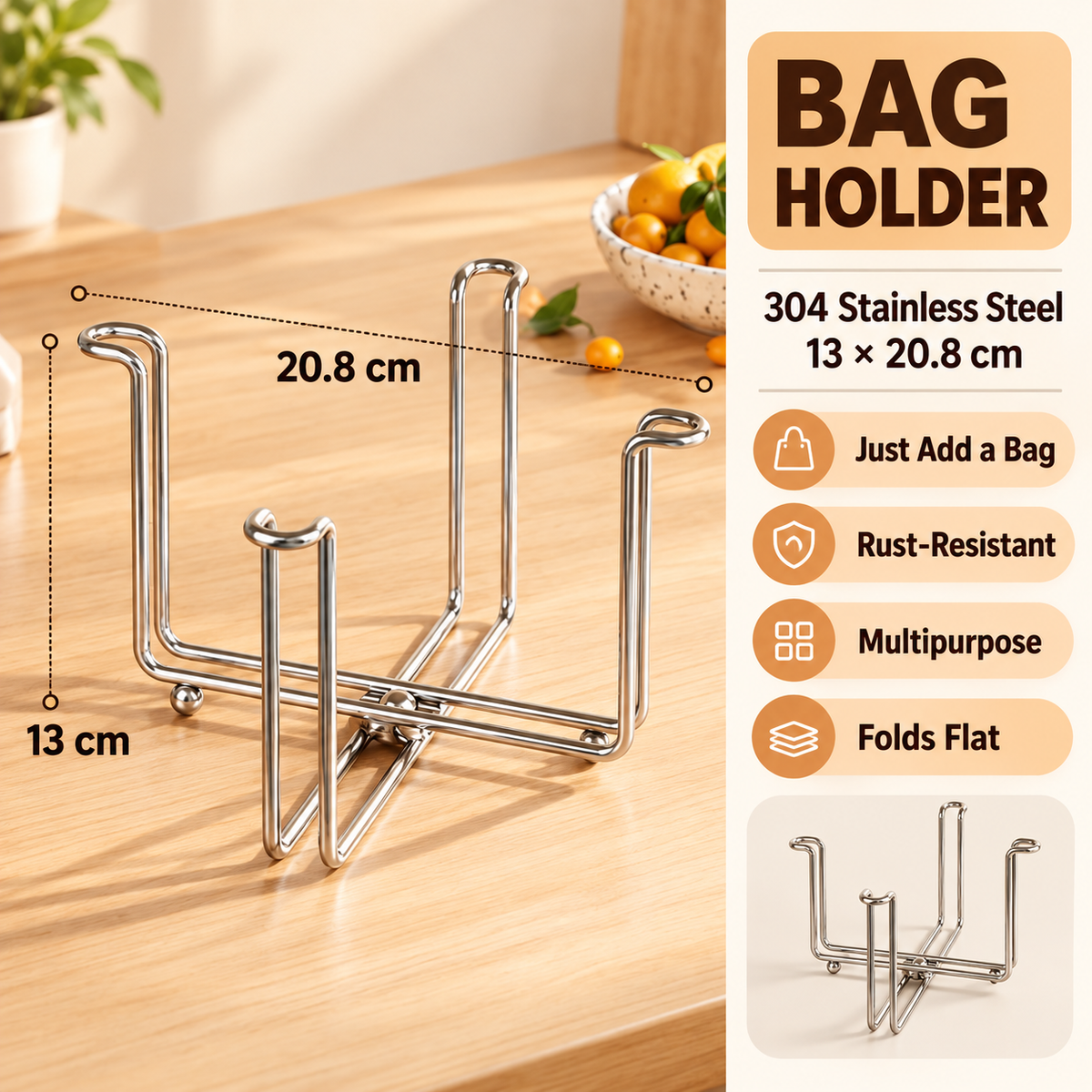 2-in-1 Foldable Kitchen Bag Holder & Cup Drying Stand