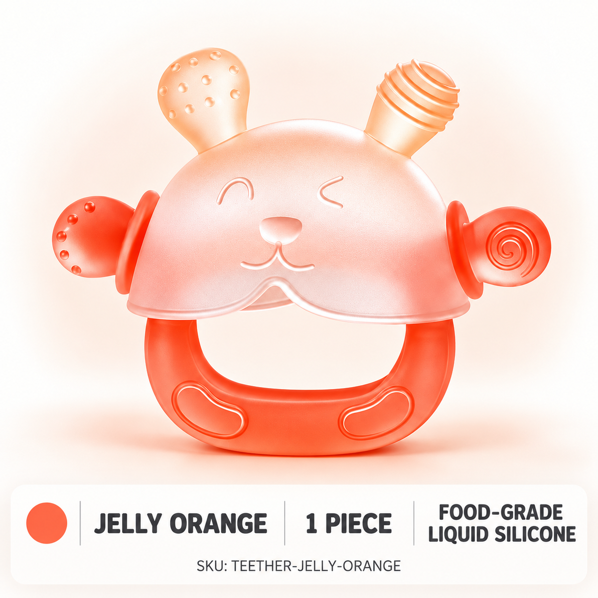 🐰 360° Food-Grade Silicone Bunny Teether – Full-Hand Easy-Grip Design