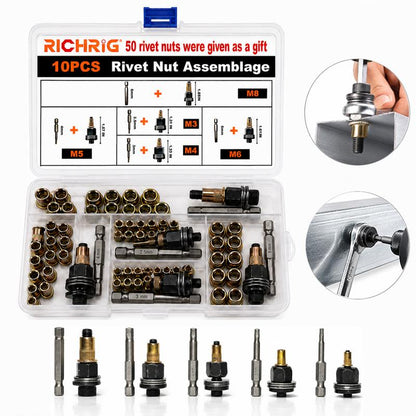 Head Rivet Nut Tool-M3 M4 M5 M6 M8 Rivnut Kit-Carbon Steel Rivnut Set