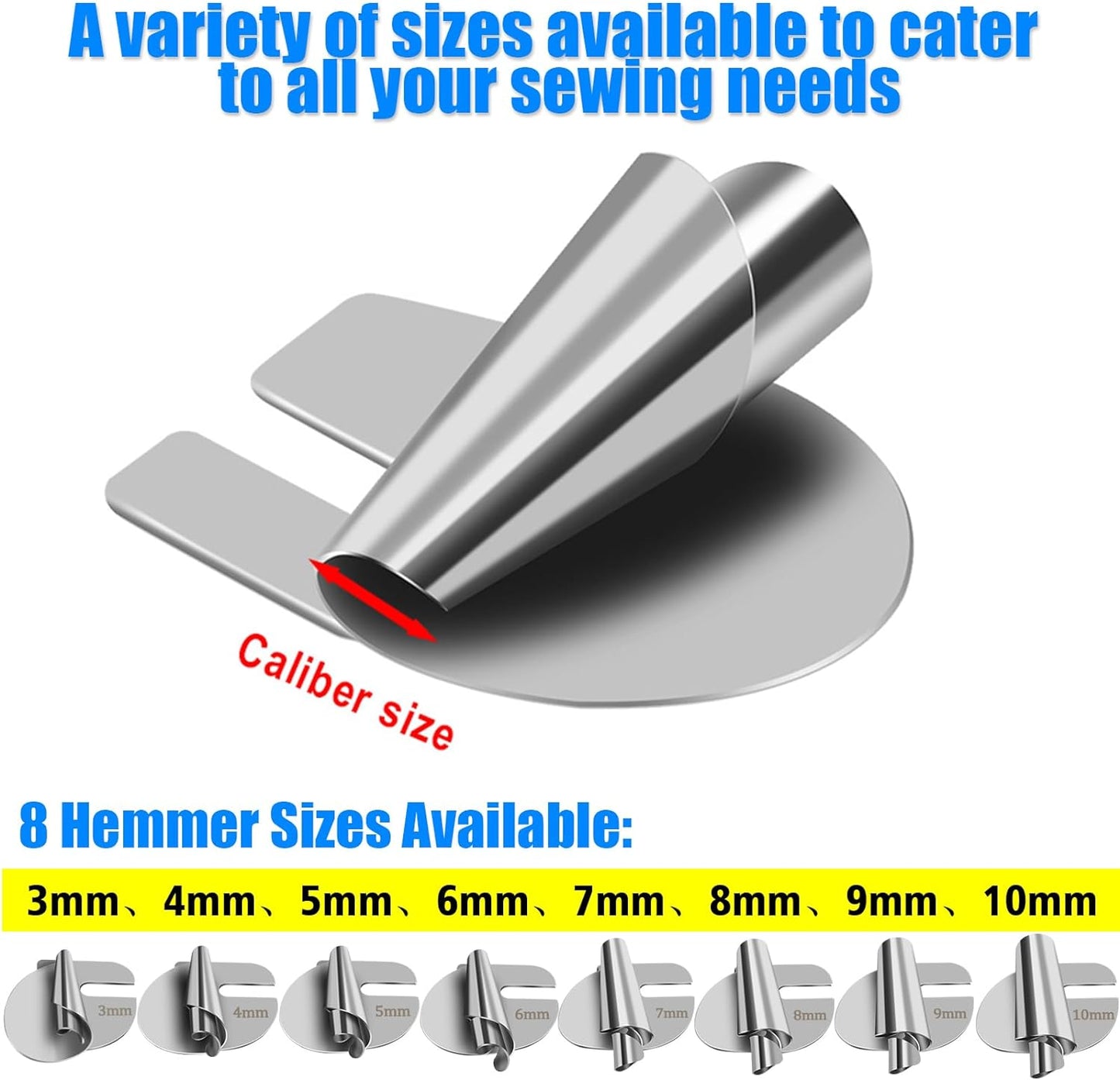💯🧵8 PCS Stainless Steel Rolled Hemmer Foot Set | 3mm-10mm Sewing Hemming Guide