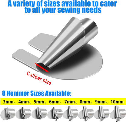 💯🧵8 PCS Stainless Steel Rolled Hemmer Foot Set | 3mm-10mm Sewing Hemming Guide