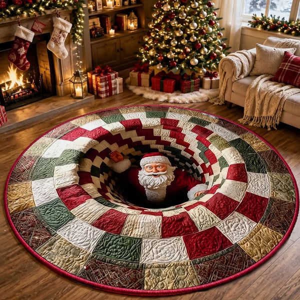 🎄3D Christmas Gnome Optical Illusion Round Rug | Fun Festive Home Decor Must‑Have⭐🏠🎁