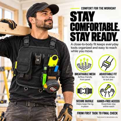 🛠️ Hands-Free Multi-Pocket Chest Tool Organizer – Keep Every Essential Within Reach