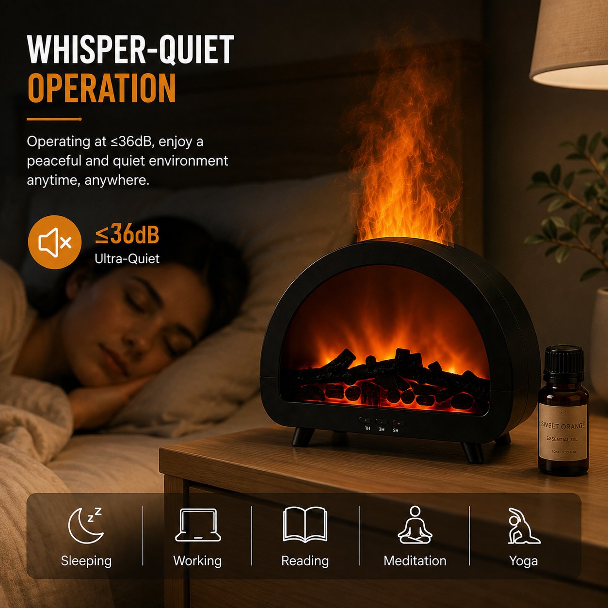 Fireplace Flame Essential Oil Diffuser - 7 Color Ultrasonic Aromatherapy Humidifier