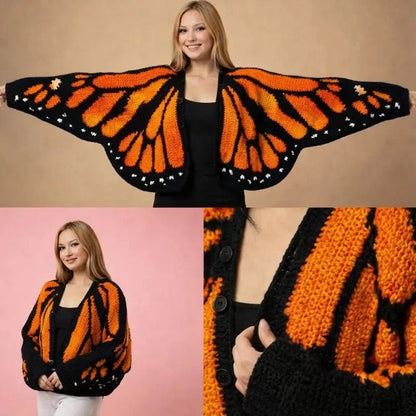 🦋Monarch butterfly-patterned knit cape/shawl-style cardigan