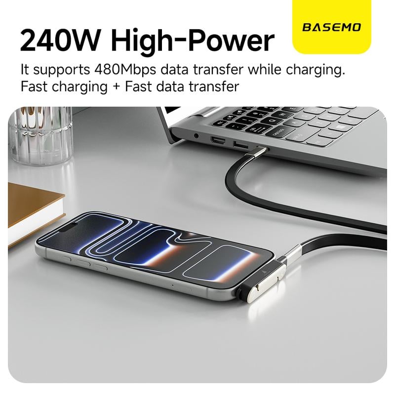 240W Super Fast Charging 360° Rotating Invisible Stand Detachable Two-in-One Charging Cable, Zinc Alloy Silicone Type-C Cable compatible with Apple and Samsung, essential for gaming, office, and car use | Bestselling cutting-edge technology