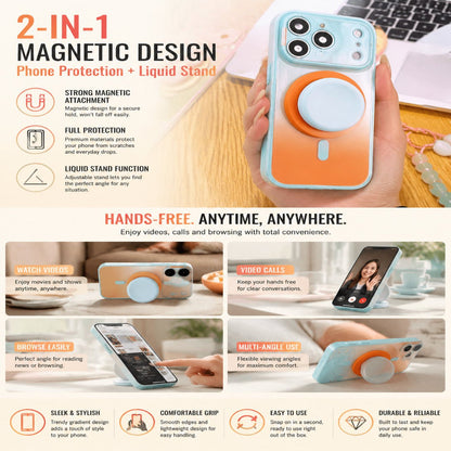 Magnetic Gradient Phone Case with Liquid Stand for iPhone