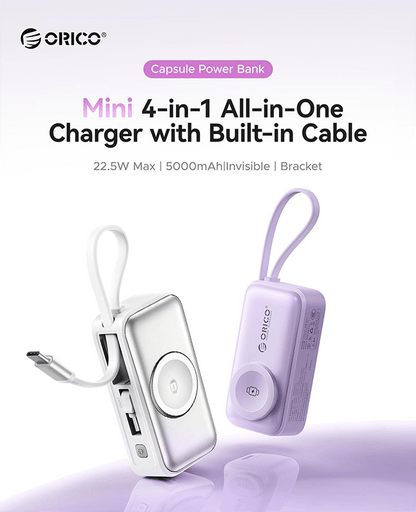 🔋 Orico 3-in-1 Power Bank – Integrated Cable & Foldable Wall Plug – Wireless Watch Charger for iPhone & Android ✈️