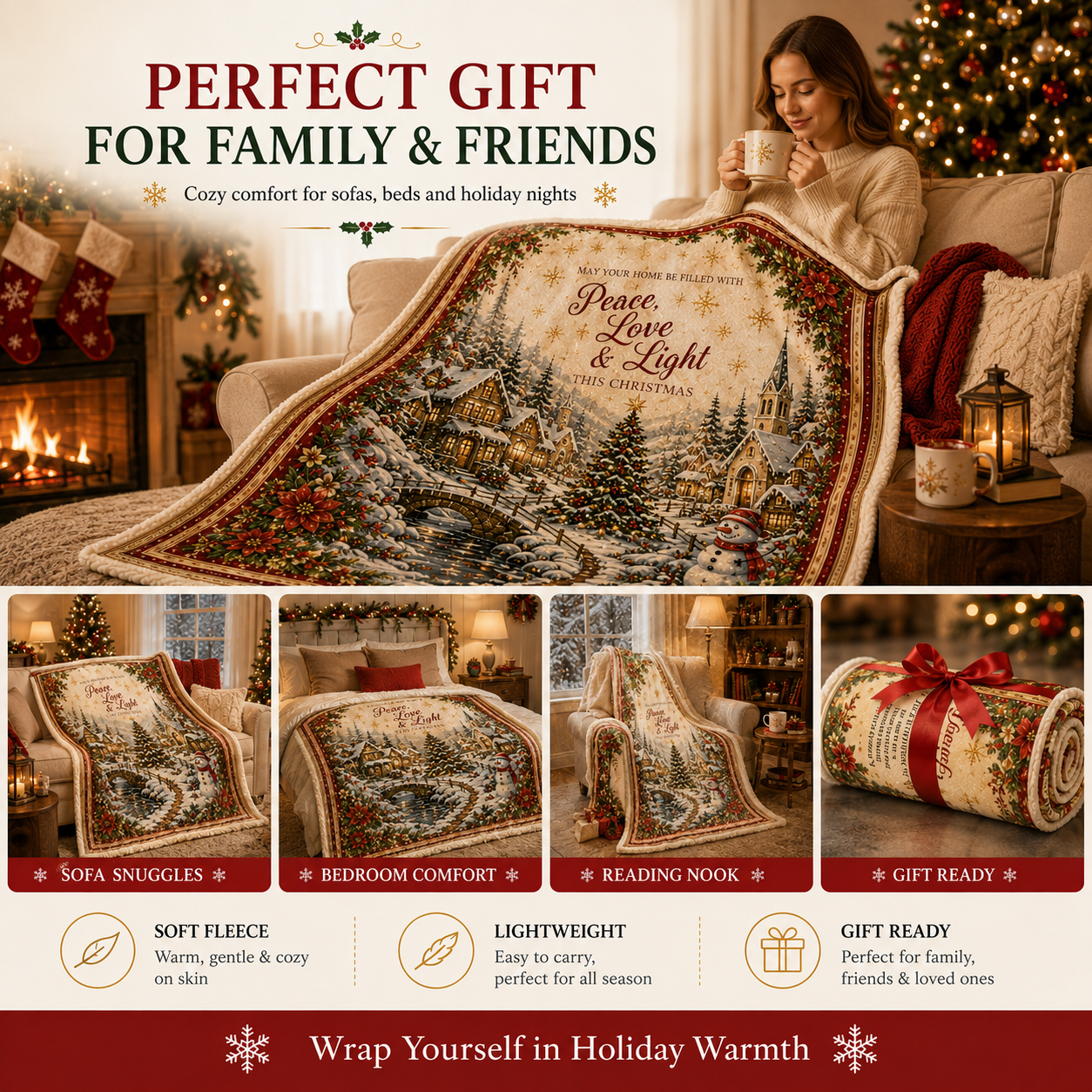 ✨ Christmas Cozy Nights Blanket – Warm Holiday Fleece Throw