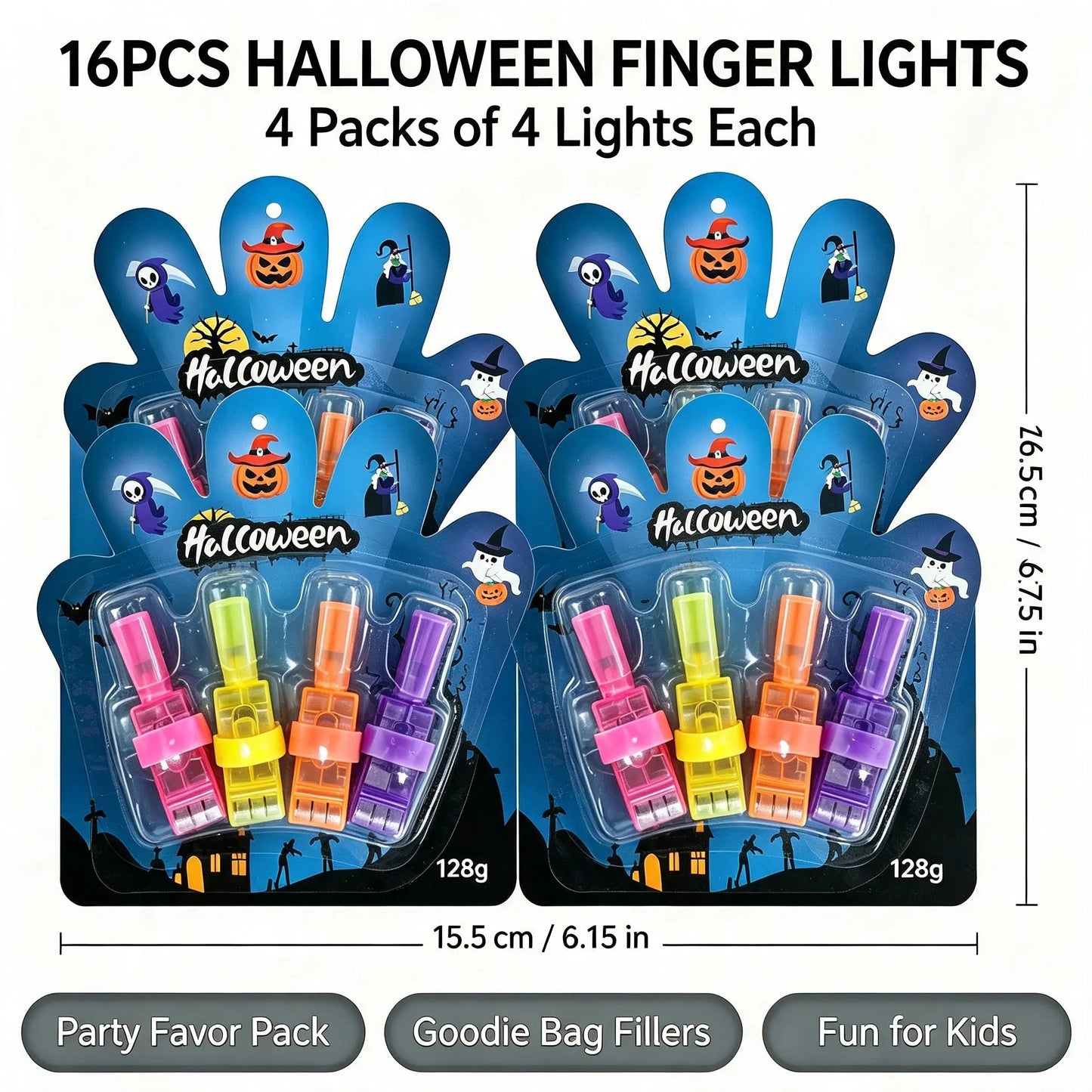 Halloween LED Projection Finger Lights 8pcs/16pcs/24pcs , Multi-Color Light Up Finger Projectors with Pumpkin, Ghost, Witch, Bat Cartoon Patterns, Halloween Trick or Treat Goodie Bag Fillers