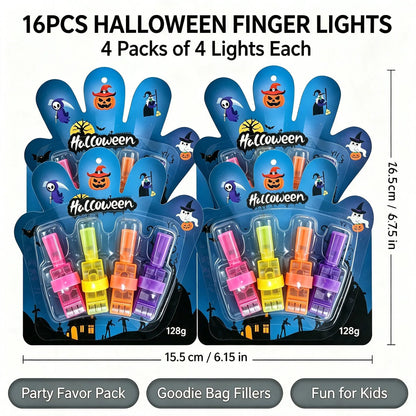 Halloween LED Projection Finger Lights 8pcs/16pcs/24pcs , Multi-Color Light Up Finger Projectors with Pumpkin, Ghost, Witch, Bat Cartoon Patterns, Halloween Trick or Treat Goodie Bag Fillers