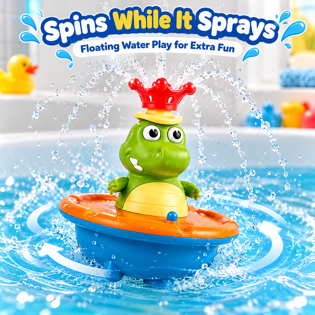 💦 Crocodile Bath Toy for Toddlers, Light Up Fountain with 5 Spray Modes