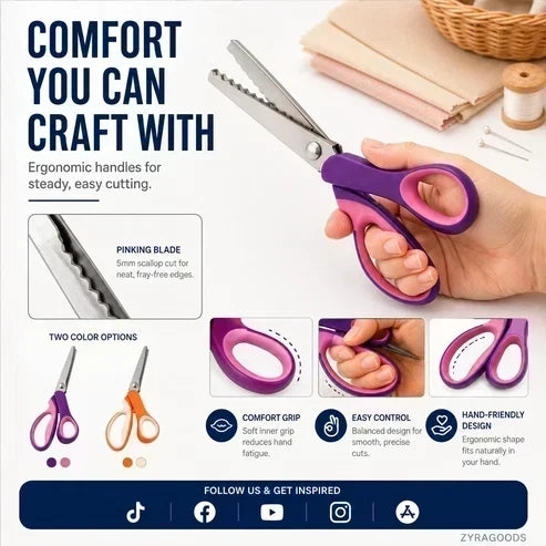 ✂️ 2026 Sale — Over 23,100 Sold! 🧵 Multipurpose Pinking Shears Serrated Scissors – Zigzag Fabric Cutting, Ergonomic Handle & Rust-Resistant Steel ⚡