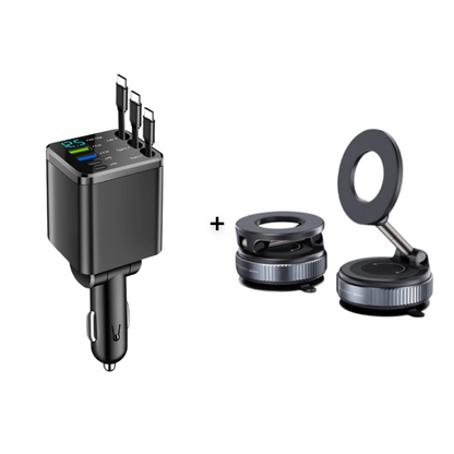 🔋📱Fast Charging 7-in-1 Retractable Fast Car Charger with Voltage Display – USB-C For Android&Lighting For APPLE
