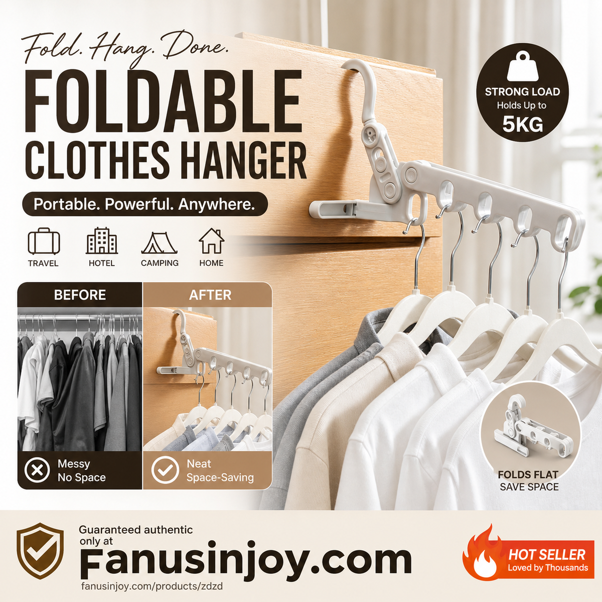 🥼Hang clothes anywhere you want！Portable Foldable Clothes Hanger