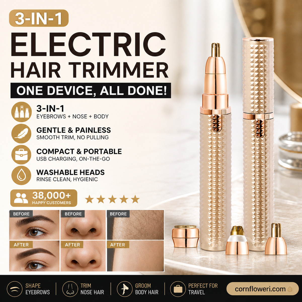 ⏰Portable Electric Eyebrow Trimmer – Interchangeable Heads 🪒