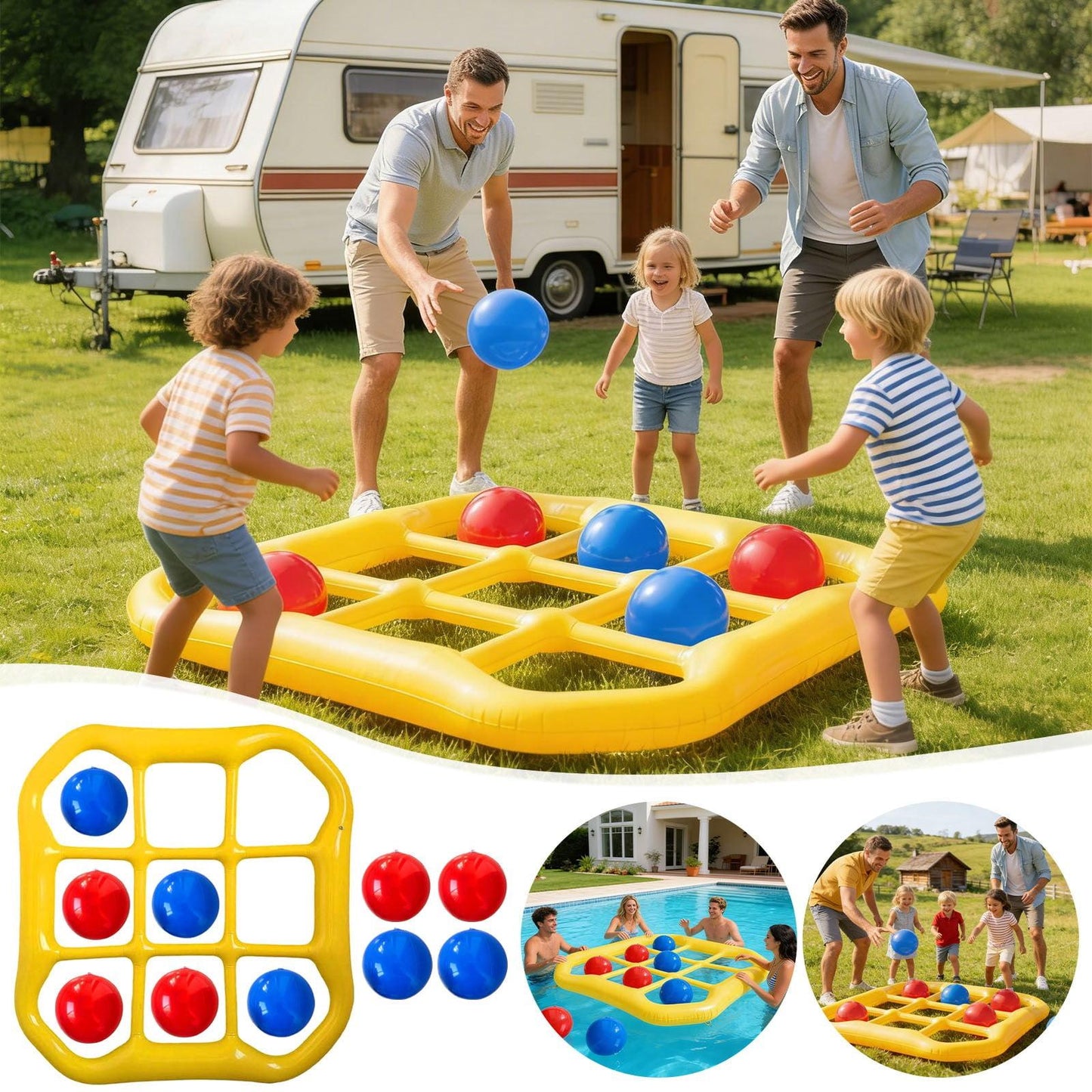 Premium Inflatable Tic-Tac-Toe Toss Game – Floating Pool & Lawn Interactive Activity Set for Family Fun, Kids & Adults