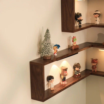 🪵 L-Shaped Corner Floating Wall Shelves with LED Lights
