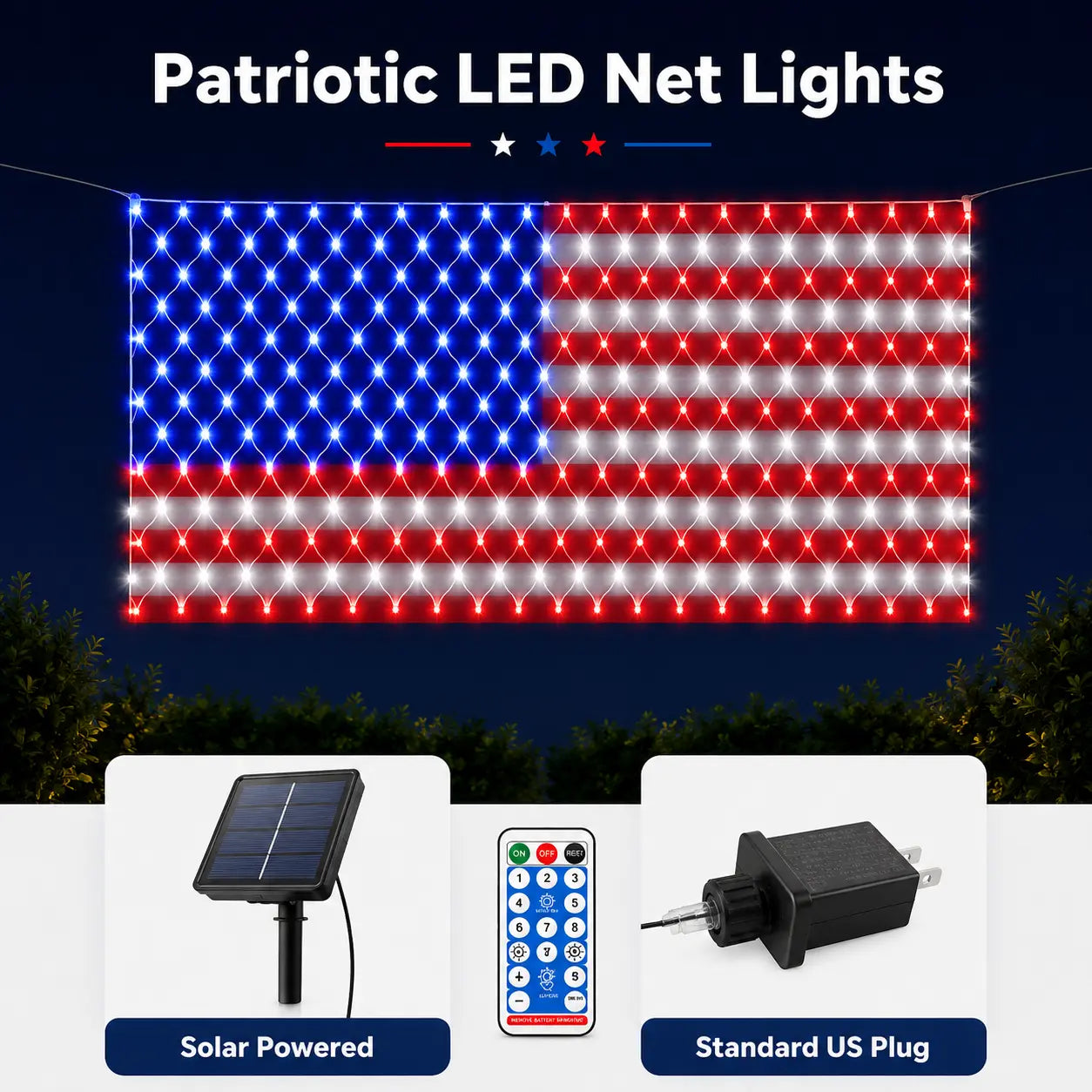 Solar American Flag Lights Outdoor American Flag Net Lights 6.5ft x 3.28ft Super Bright,Memorial Day Decorations of The United States for Independence/National/Memorial Day,July 4th Waterproof solar lights outdoor