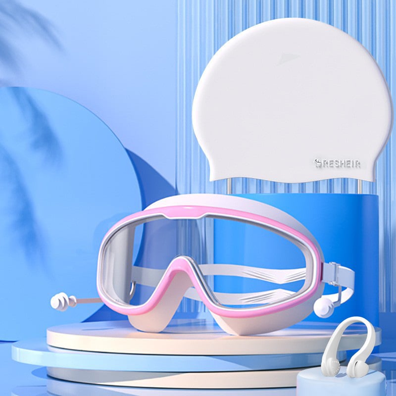 💥2026 New Arrival🎉-HD adult waterproof and anti-fog electroplated swimming goggles, swimming cap and nose clip set