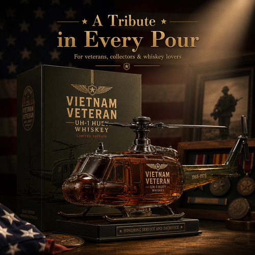 🚁Vietnam Veteran UH-1 Huey Helicopter 1965-1975 Whiskey Bottle