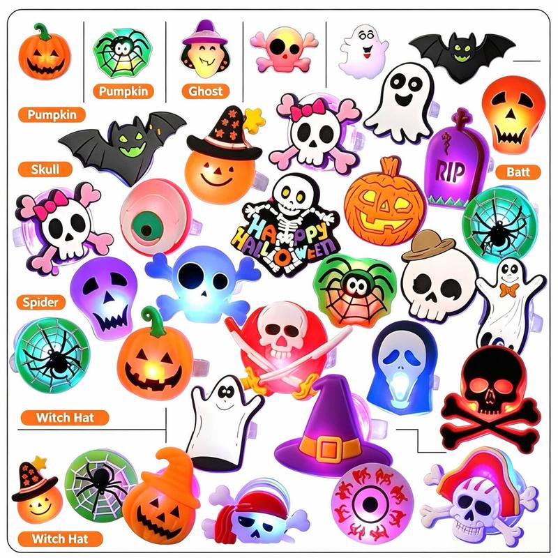 🎃Glow Halloween Rings 50 Pack - Flashing LED Party Favors for Kids