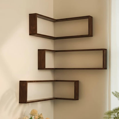 🪵 L-Shaped Corner Floating Wall Shelves with LED Lights