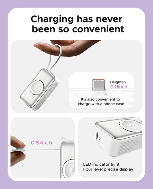 🔋 3-in-1 Power Bank – Integrated Cable & Foldable Wall Plug – Wireless Watch Charger for iPhone & Android ✈️