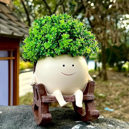 Smily Face Garden Planter Pot 1 Piece Cartoon Design Resin Pot for Indoor Plants Cute Chair Shape Succulent Flower Pots with Drain Hole Decorative for Home Office Desk
