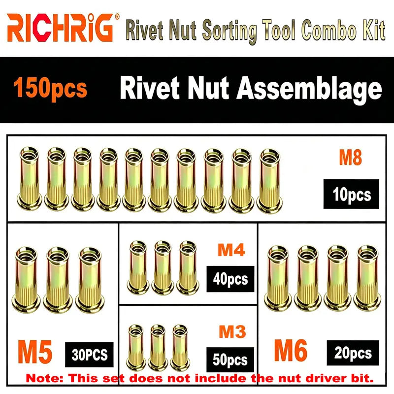 Head Rivet Nut Tool-M3 M4 M5 M6 M8 Rivnut Kit-Carbon Steel Rivnut Set