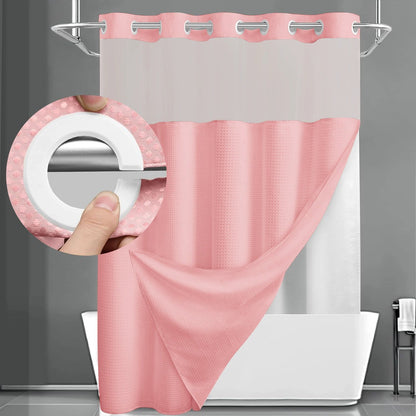 Hookless Shower Curtain with Snap-in Liner – Waterproof Double-Layer Design – Fabric Curtain with Waterproof Liner (White)