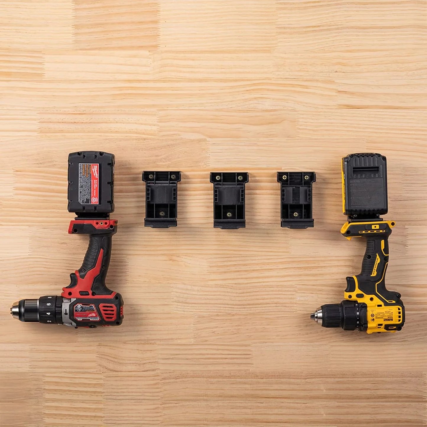 5-Pack 2-in-1 Power Tool & Battery Holder Mounts for Dewalt/Milwaukee 18V Li-ion Batteries & Cordless Tools