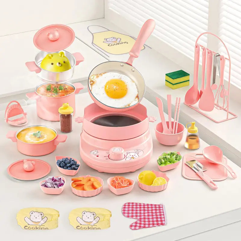 52-Piece Kids’ Mini Real-Cooking Kitchen Set with Electric Stove & Cookware