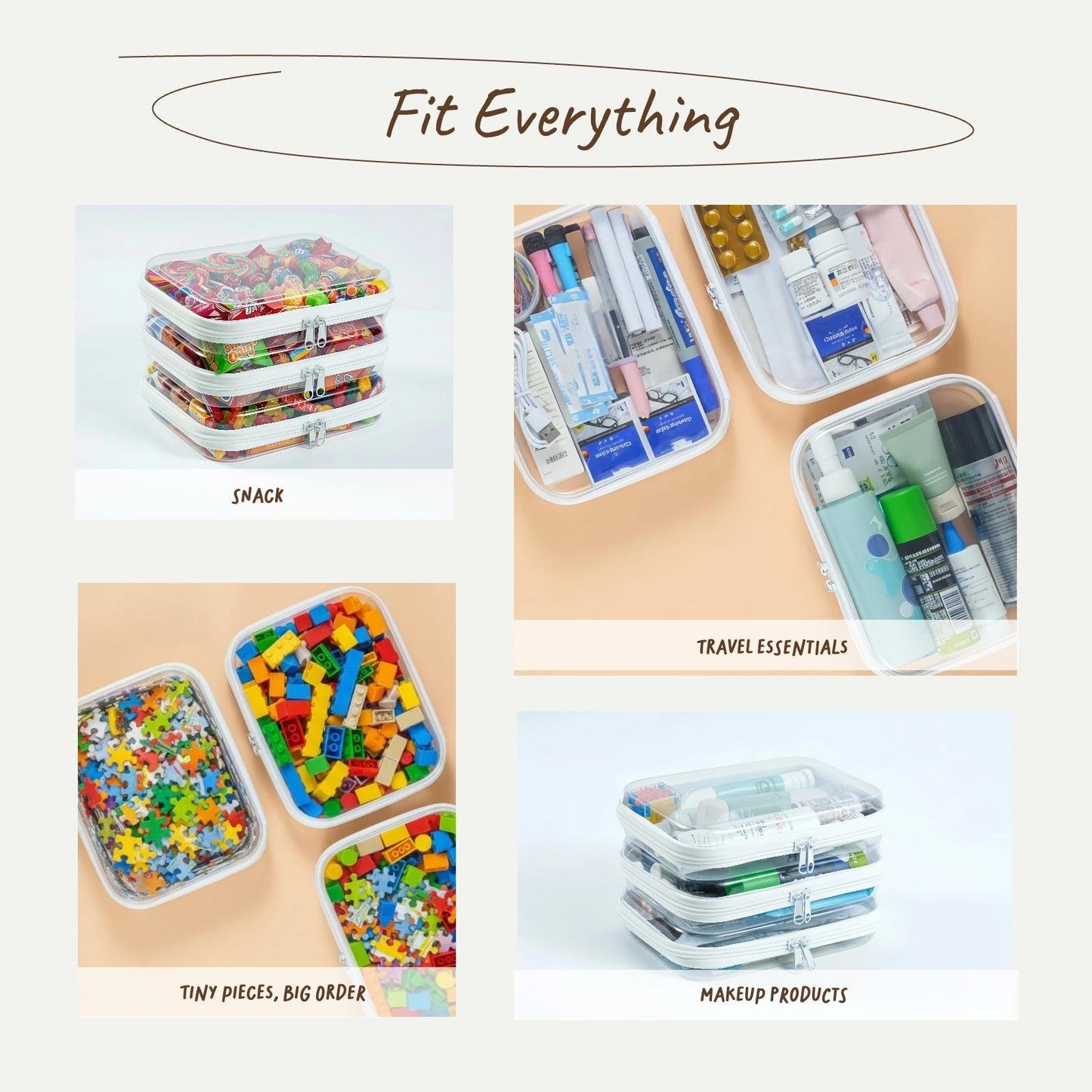 🌟Clear Organizer Storage Box 🌟4PCS Clear Hard Zipper Case PVC Plastic Clear Storage Containers