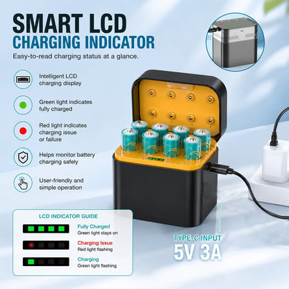 🔋 Portable Smart 8-Slot Rechargeable Battery Charger