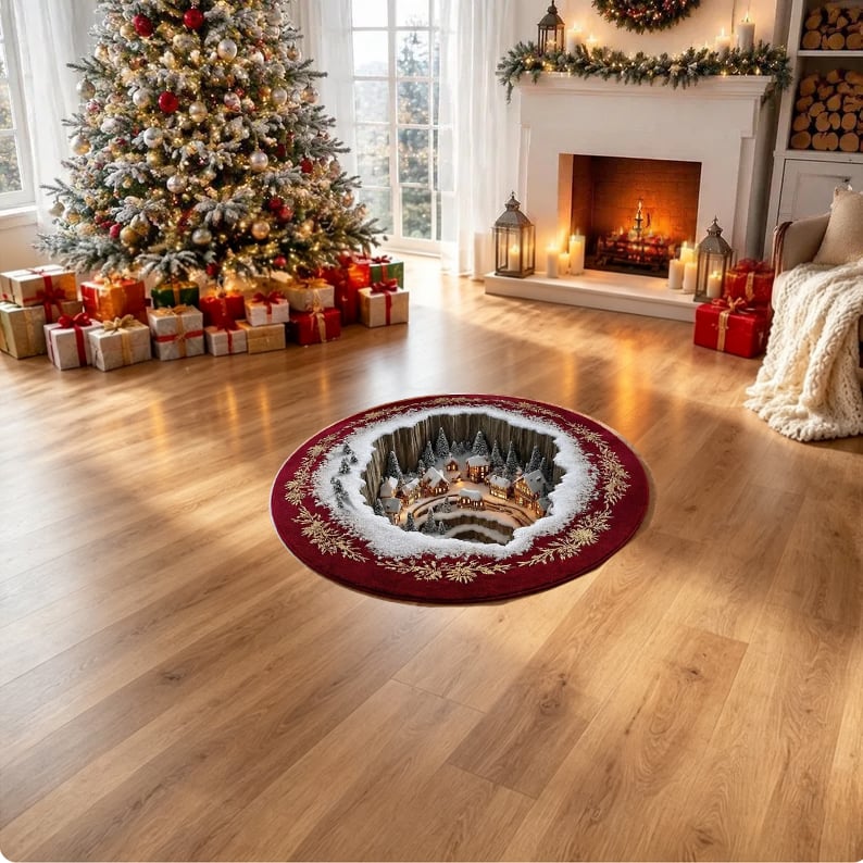 🎄3D Christmas Gnome Optical Illusion Round Rug | Fun Festive Home Decor Must‑Have⭐🏠🎁