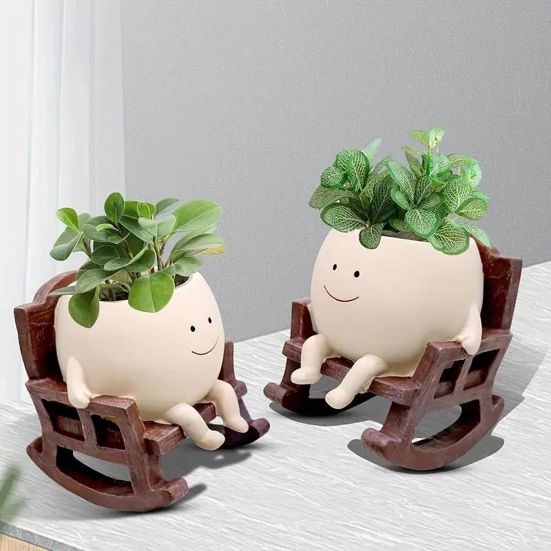 Smily Face Garden Planter Pot 1 Piece Cartoon Design Resin Pot for Indoor Plants Cute Chair Shape Succulent Flower Pots with Drain Hole Decorative for Home Office Desk