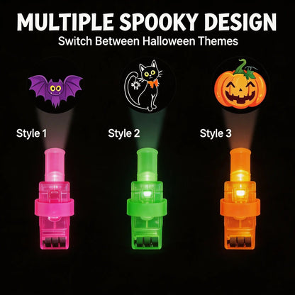 Halloween LED Projection Finger Lights 8pcs/16pcs/24pcs , Multi-Color Light Up Finger Projectors with Pumpkin, Ghost, Witch, Bat Cartoon Patterns, Halloween Trick or Treat Goodie Bag Fillers
