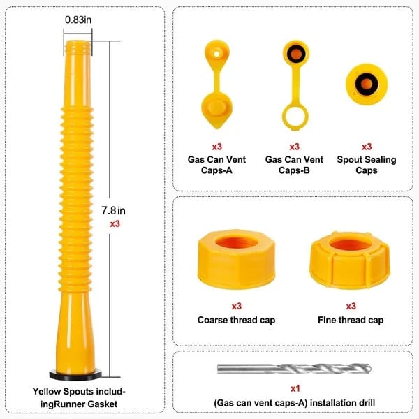 🔥HOT SALE🔥 Universal Gas Can Spout Replacement Kit — Flexible Leak-Proof Nozzle, Fits 1–10 Gal Cans