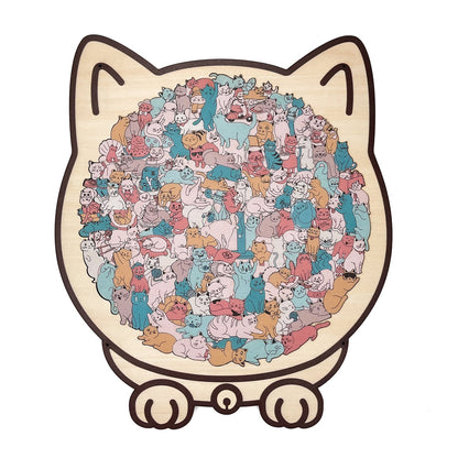 🎁135-Piece Morandi-Colored Cat Shaped Wooden Jigsaw Puzzle
