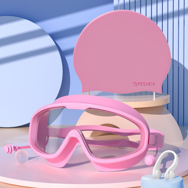 💥2026 New Arrival🎉-HD adult waterproof and anti-fog electroplated swimming goggles, swimming cap and nose clip set